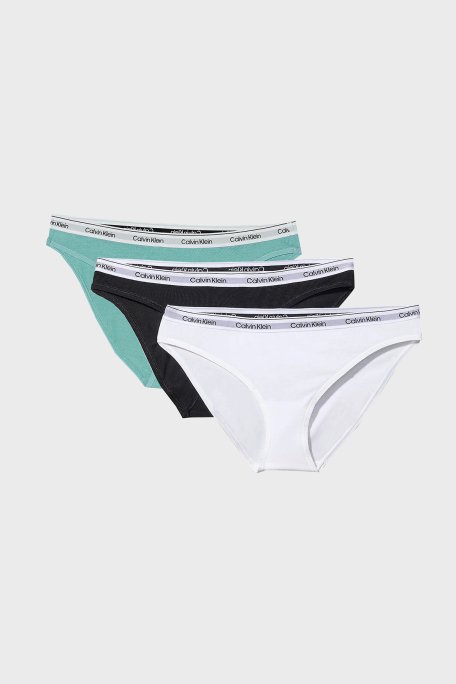 Calvin Klein Logolu Pamuklu Düşük Bel 3 Pack 000QD5207EWAC Bayan Külot 000QD5207E WAC Siyah-Beyaz-Açık Mavi - 1