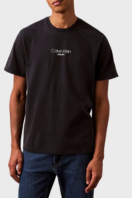 Calvin Klein Logolu Pamuklu Regular Fit Bisiklet Yaka LV04RB824GCJM Erkek T Shirt LV04RB824G CJM LACİVERT - 1