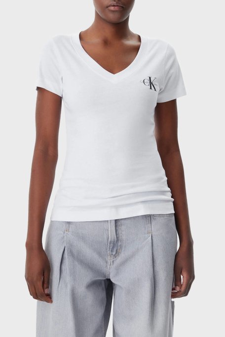 Calvin Klein Logolu Pamuklu V Yaka Regular Fit 2 Pack J20J223447YAA Bayan T Shirt J20J223447 YAA BEYAZ - 1
