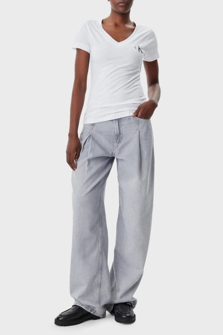 Calvin Klein Logolu Pamuklu V Yaka Regular Fit 2 Pack J20J223447YAA Bayan T Shirt J20J223447 YAA BEYAZ - 2