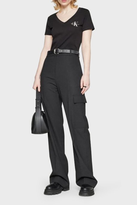 Calvin Klein Logolu Pamuklu V Yaka Relaxed Fit 2 Pack J20J223447BEH Bayan T Shirt J20J223447 BEH SİYAH-BEYAZ - 6