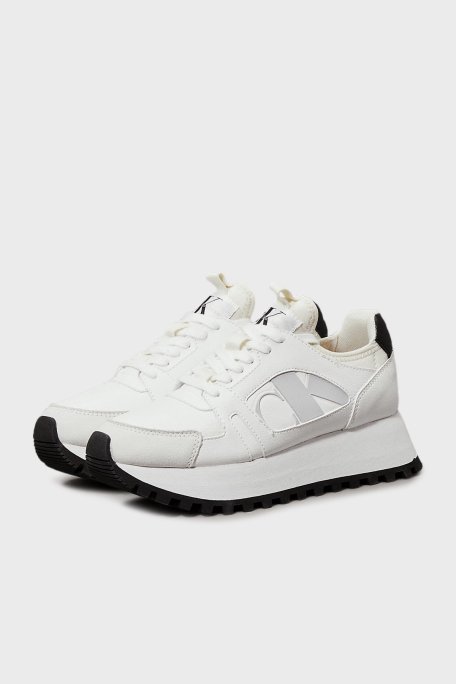 Calvin Klein Logolu Platform Taban Sneaker YW0YW0164201W Bayan Ayakkabı YW0YW01642 01W BEYAZ-SİYAH - 3