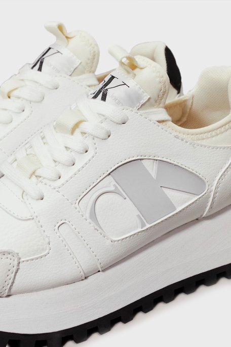 Calvin Klein Logolu Platform Taban Sneaker YW0YW0164201W Bayan Ayakkabı YW0YW01642 01W BEYAZ-SİYAH - 4