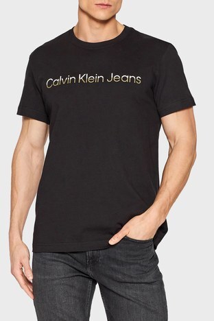 Calvin Klein - Calvin Klein Logolu Regular Fit Bisiklet Yaka % 100 Pamuk Erkek T Shirt J30J320194 BEH SİYAH