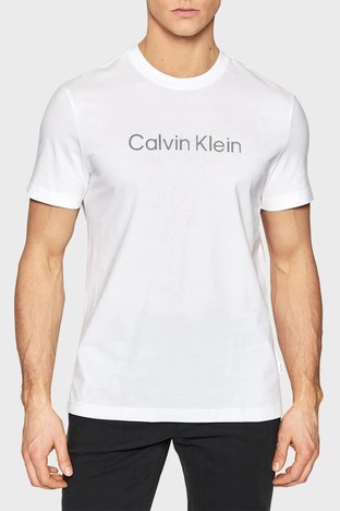 Calvin Klein - Calvin Klein Logolu Regular Fit Bisiklet Yaka % 100 Pamuk Erkek T Shirt K10K108842 YAF BEYAZ