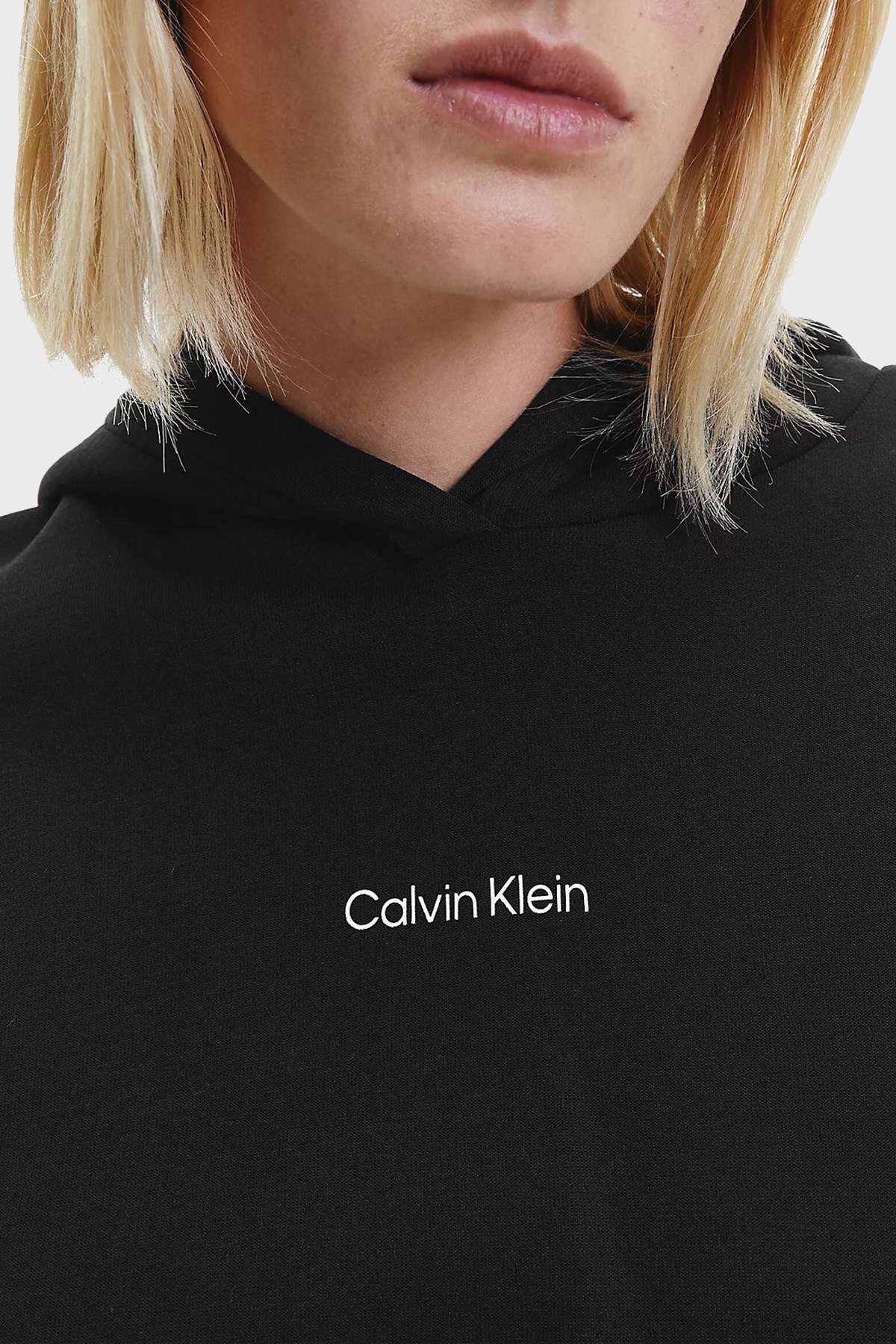 Calvin Klein Logolu Regular Fit Kapüşonlu Pamuklu Bayan Sweat K20K203868 BEH SİYAH