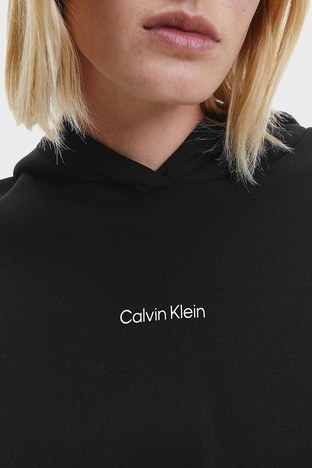 Calvin Klein - Calvin Klein Logolu Regular Fit Kapüşonlu Pamuklu Bayan Sweat K20K203868 BEH SİYAH (1)