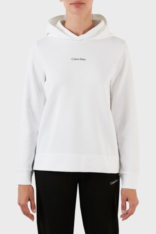 Calvin Klein - Calvin Klein Logolu Regular Fit Kapüşonlu Pamuklu Bayan Sweat K20K203868 YAF BEYAZ