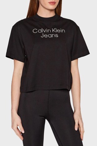Calvin Klein - Calvin Klein Logolu Relaxed Fit Bisiklet Yaka % 100 Pamuk Bayan T Shirt J20J218260 BEH SİYAH