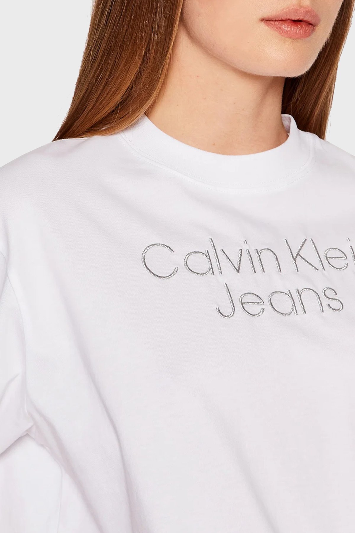 Calvin Klein Logolu Relaxed Fit Bisiklet Yaka % 100 Pamuk Bayan T Shirt J20J218260 YAF BEYAZ