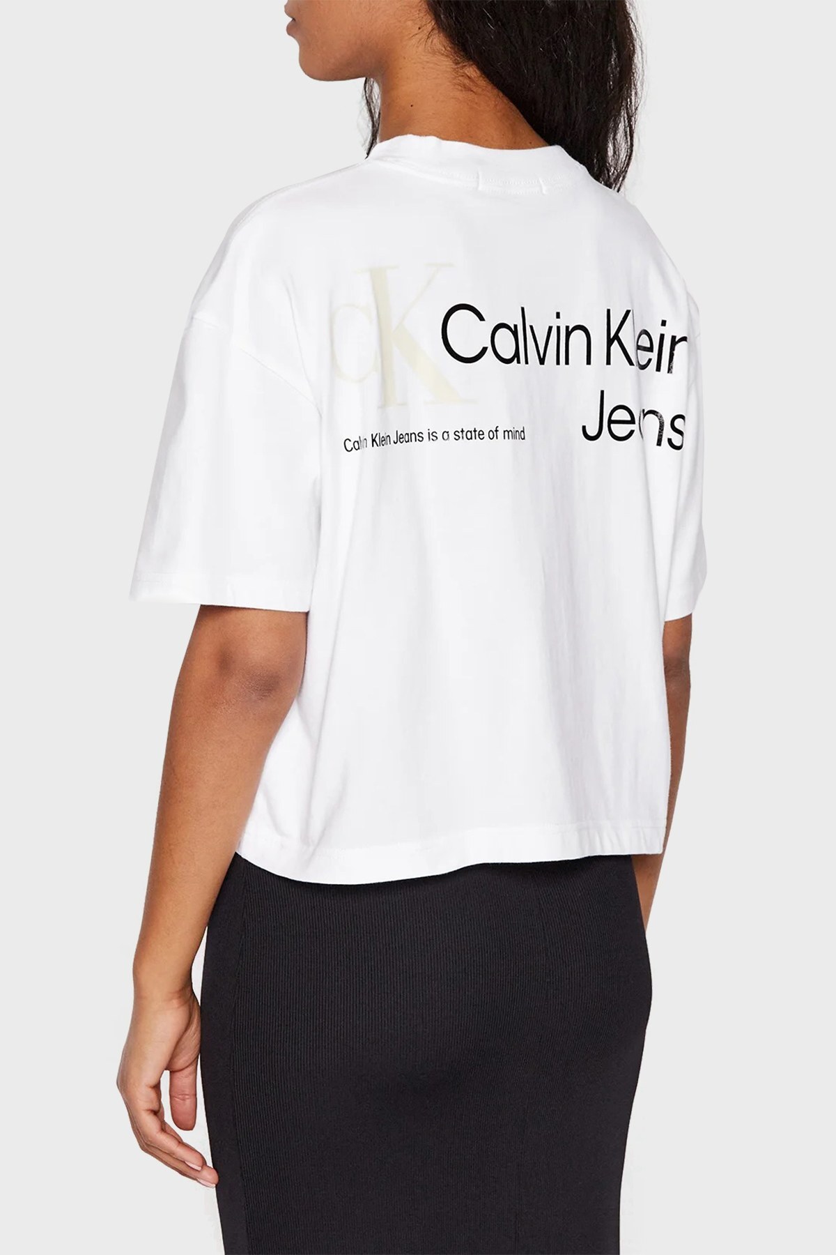 Calvin Klein Logolu Relaxed Fit Bisiklet Yaka % 100 Pamuk Bayan T Shirt J20J218802 YAF BEYAZ