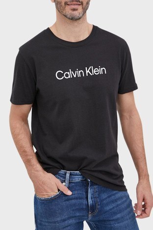 Calvin Klein - Calvin Klein Logolu Relaxed Fit Bisiklet Yaka % 100 Pamuk Erkek T Shirt KM0KM00763 BEH SİYAH