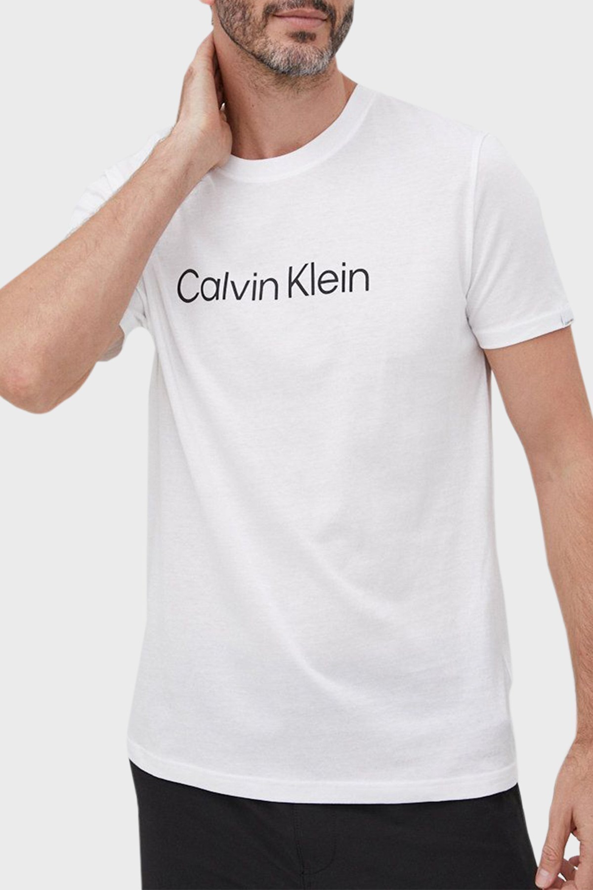 Calvin Klein Logolu Relaxed Fit Bisiklet Yaka % 100 Pamuk Erkek T Shirt KM0KM00763 YCD BEYAZ