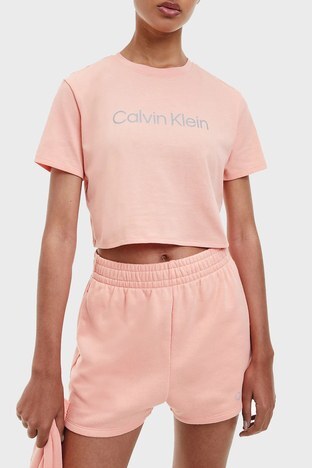 Calvin Klein - Calvin Klein Logolu Relaxed Fit Bisiklet Yaka Pamuklu Crop Bayan T Shirt 00GWS2K187 T34 YAVRUAĞZI