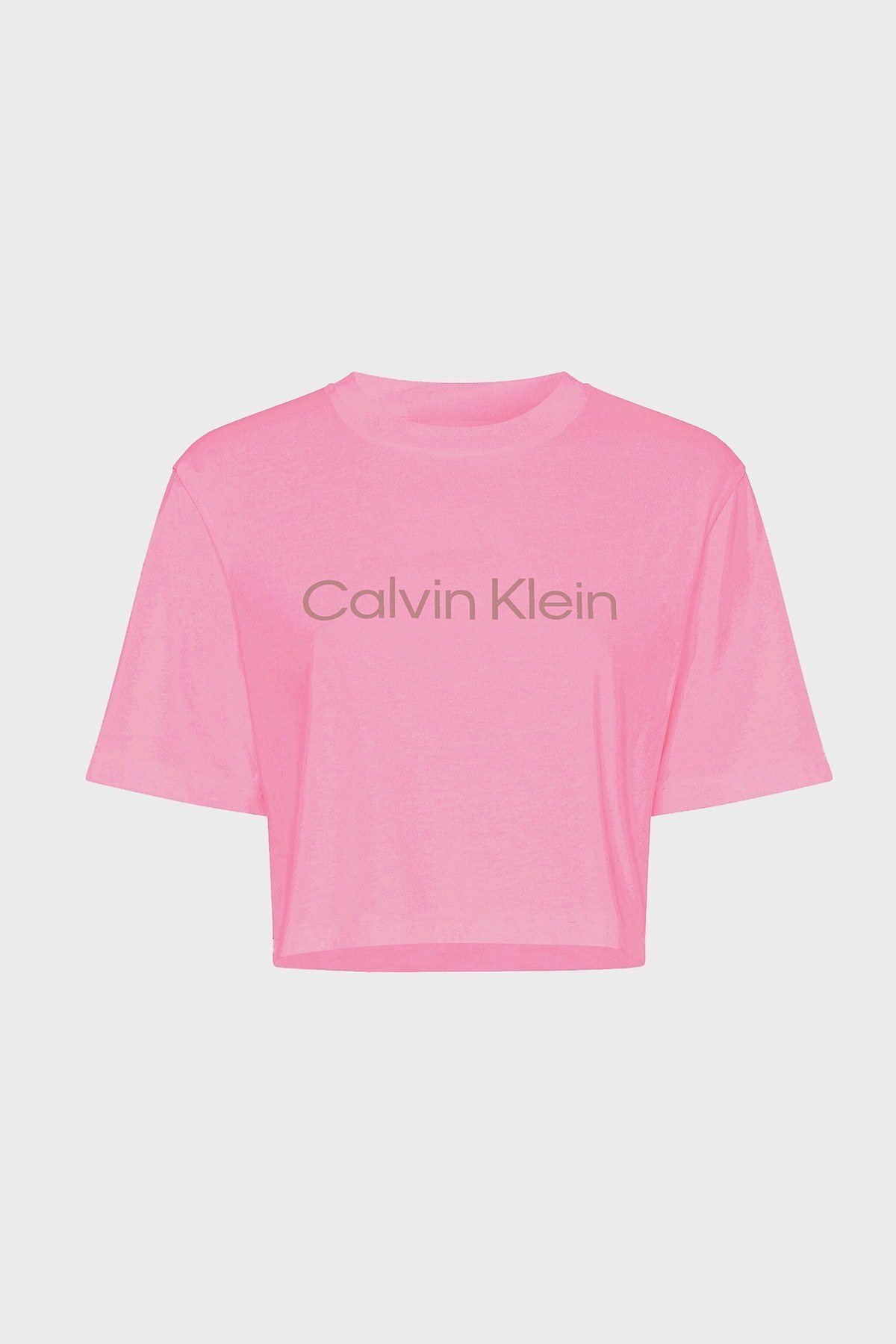 Calvin Klein Logolu Relaxed Fit Bisiklet Yaka Pamuklu Crop Bayan T Shirt 00GWS2K187 TFV PEMBE