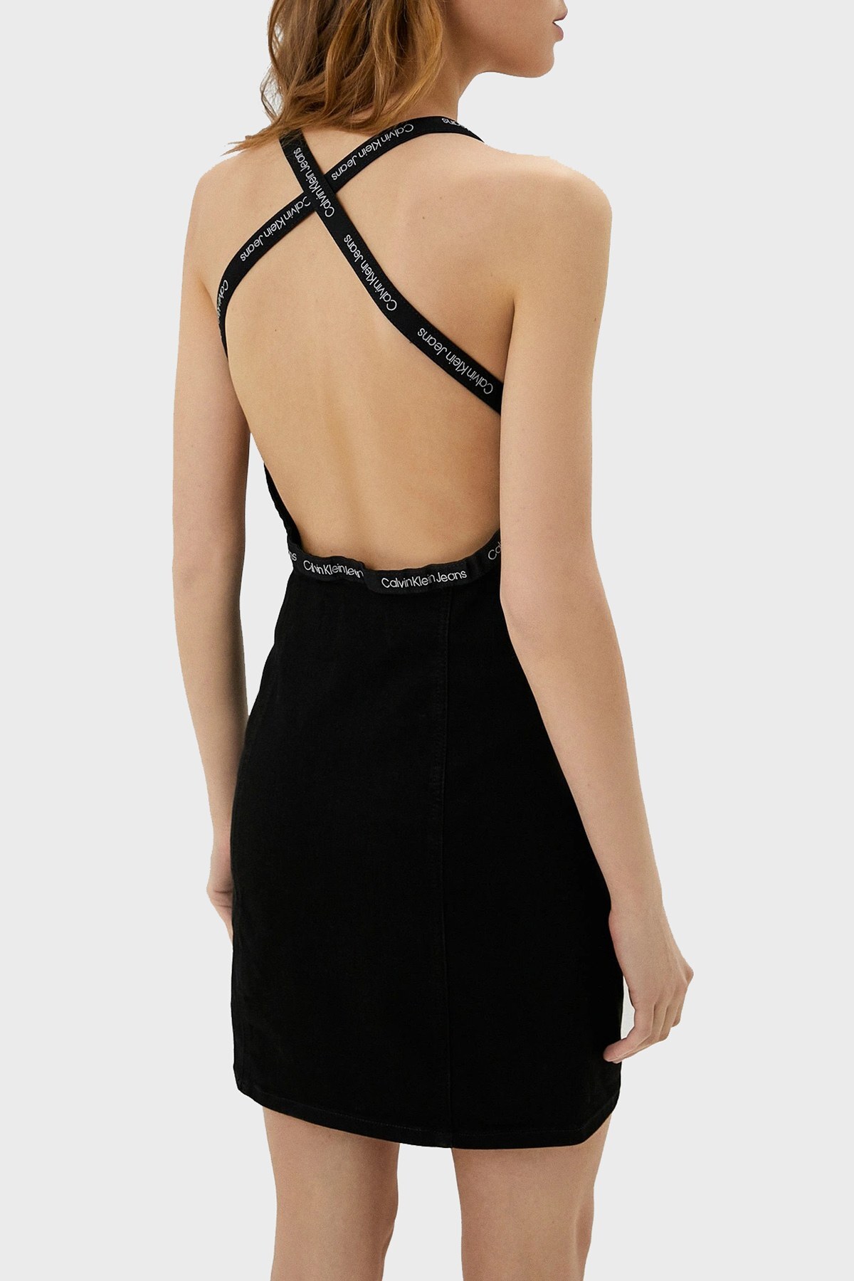 Calvin Klein Logolu Sırt Detaylı Dar Kesim Mini Bayan Elbise J20J218480 1BY SİYAH