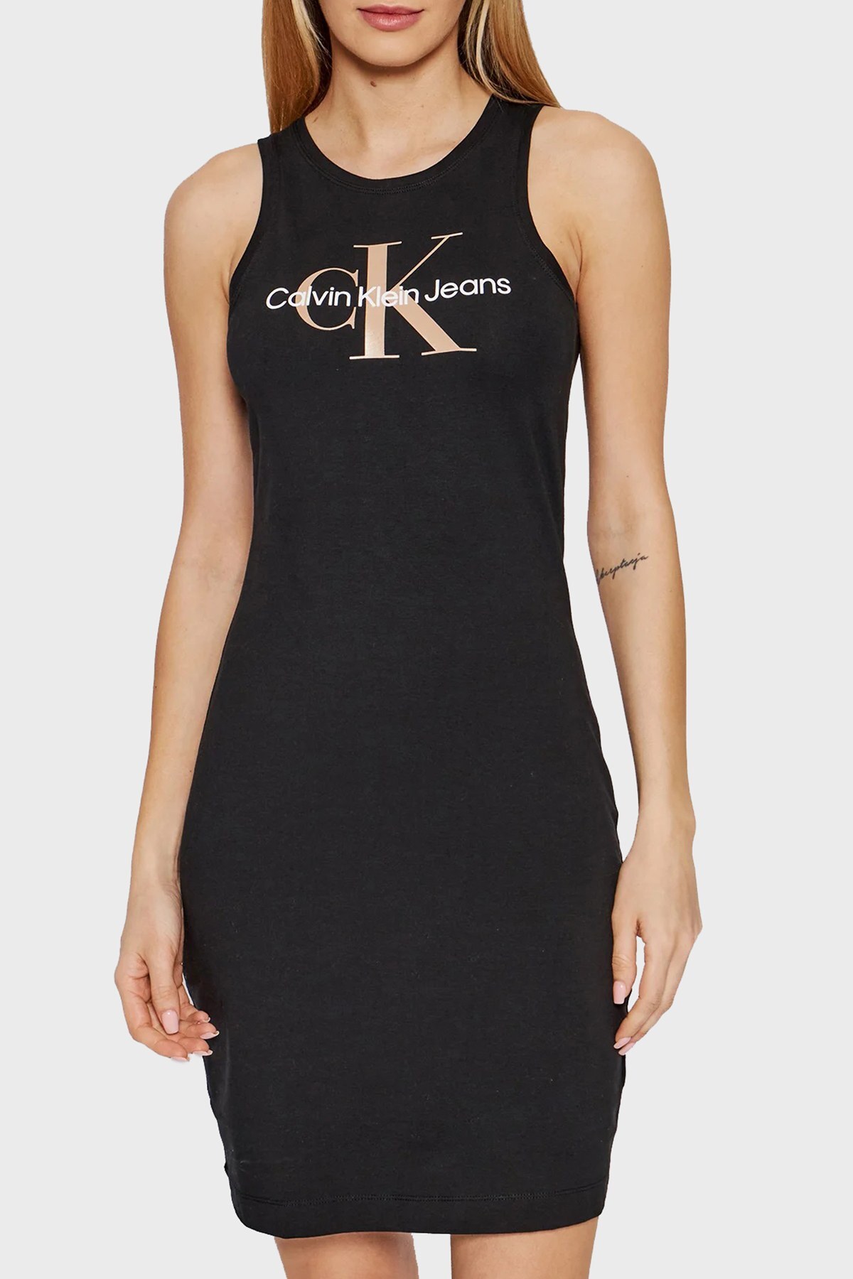 Calvin Klein Logolu Slim Fit Bayan Elbise J20J219180 BEH SİYAH