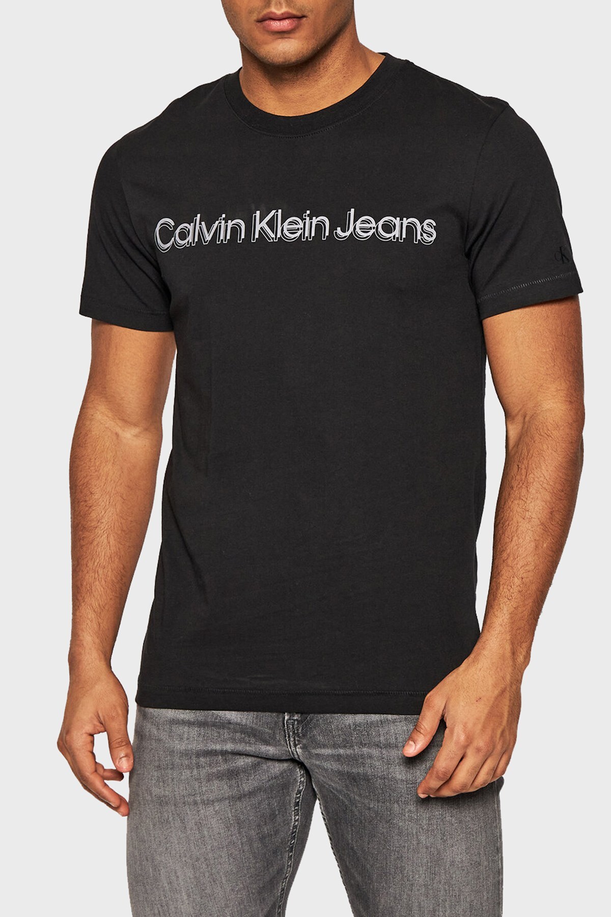 Calvin Klein Logolu Slim Fit Bisiklet Yaka % 100 Pamuk Erkek T Shirt J30J319714 BEH SİYAH