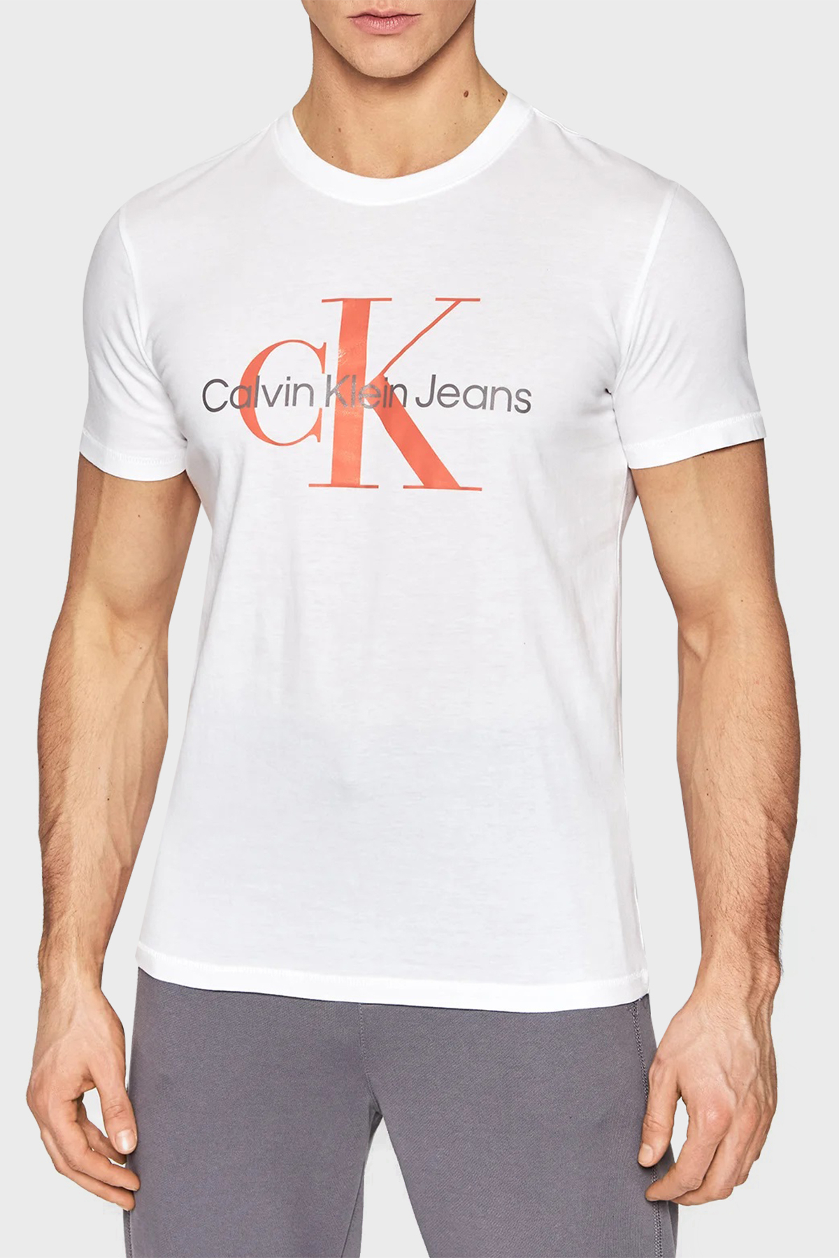 Calvin Klein Logolu Slim Fit Bisiklet Yaka % 100 Pamuk Erkek T Shirt J30J320806 0K5 BEYAZ