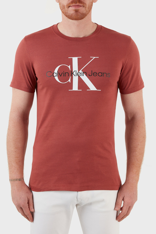 Calvin Klein - Calvin Klein Logolu Slim Fit Bisiklet Yaka % 100 Pamuk Erkek T Shirt J30J320806 XLN KİREMİT