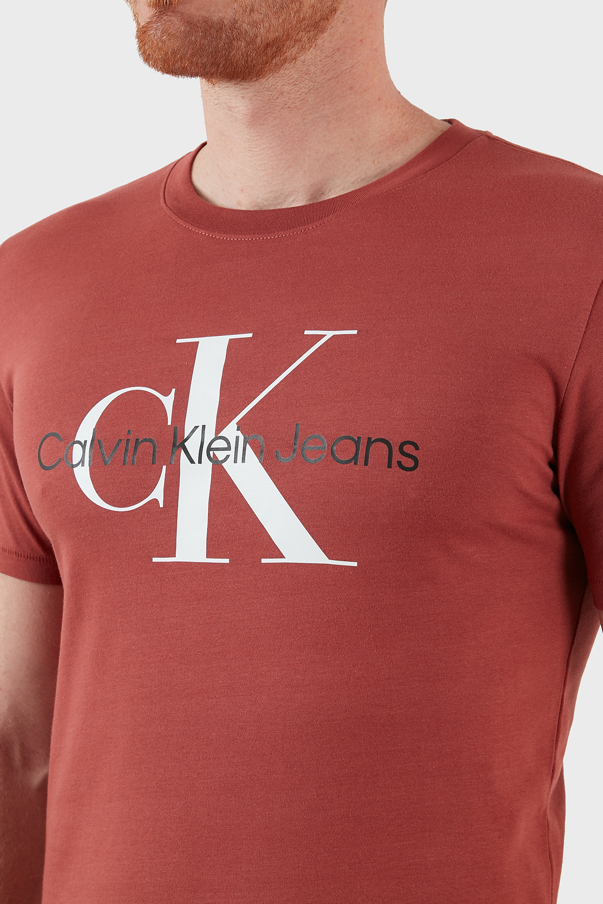 Calvin Klein Logolu Slim Fit Bisiklet Yaka % 100 Pamuk Erkek T Shirt J30J320806 XLN KİREMİT