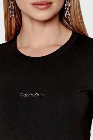Calvin Klein - Calvin Klein Logolu Slim Fit Bisiklet Yaka Pamuklu Bayan T Shirt K20K203754 BEH SİYAH (1)