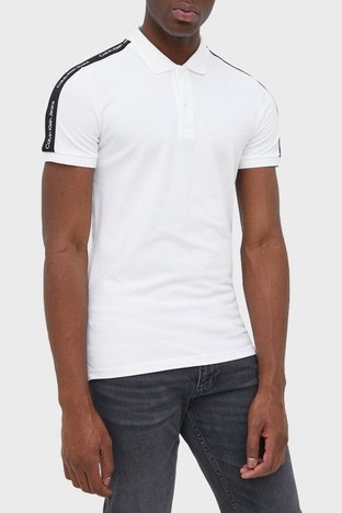 Calvin Klein - Calvin Klein Logolu Slim Fit Pamuklu T Shirt Erkek Polo J30J320598 YAF BEYAZ