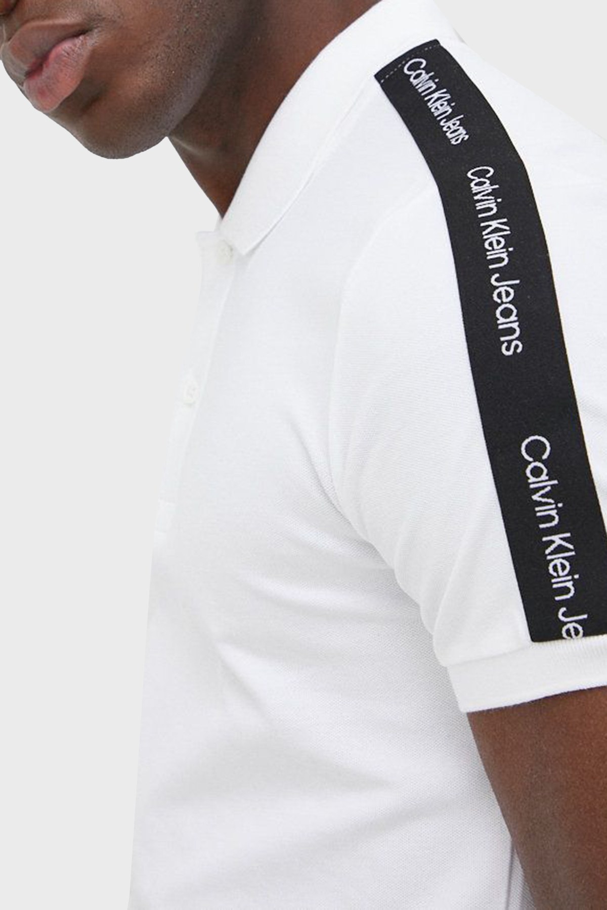 Calvin Klein Logolu Slim Fit Pamuklu T Shirt Erkek Polo J30J320598 YAF BEYAZ