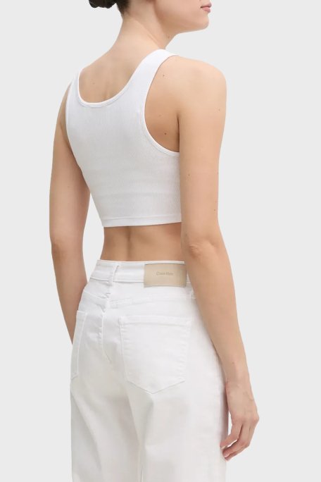 Calvin Klein Logolu Streç Pamuklu Slim Fit V Yaka J20J225308YAA Bayan Top J20J225308 YAA BEYAZ - 3