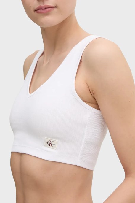 Calvin Klein Logolu Streç Pamuklu Slim Fit V Yaka J20J225308YAA Bayan Top J20J225308 YAA BEYAZ - 4