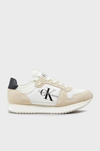 Calvin Klein Logolu Süet Detaylı Sneaker YW0YW0084003A Bayan Ayakkabı YW0YW00840 03A Beyaz-Krem - 1