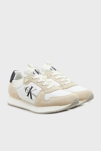 Calvin Klein Logolu Süet Detaylı Sneaker YW0YW0084003A Bayan Ayakkabı YW0YW00840 03A Beyaz-Krem - 2