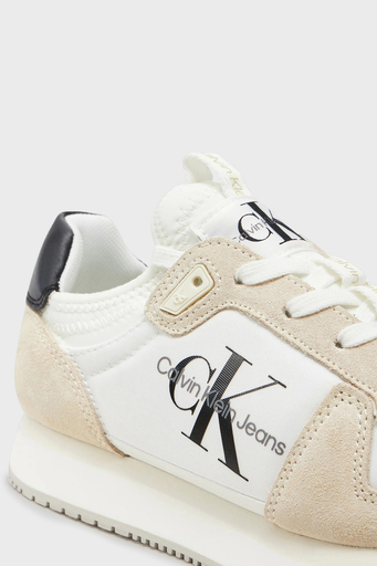 Calvin Klein Logolu Süet Detaylı Sneaker YW0YW0084003A Bayan Ayakkabı YW0YW00840 03A Beyaz-Krem - 5