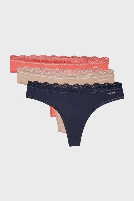 Calvin Klein Logolu Tanga 3 Pack LV00QD5300WAS Bayan Külot LV00QD5300 WAS Lacivert-Pudra-Mercan - 1