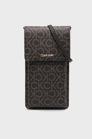 Calvin Klein - Calvin Klein Logolu Telefon Bölmeli Askılı Bayan Cüzdan K60K608576 0HD KAHVE