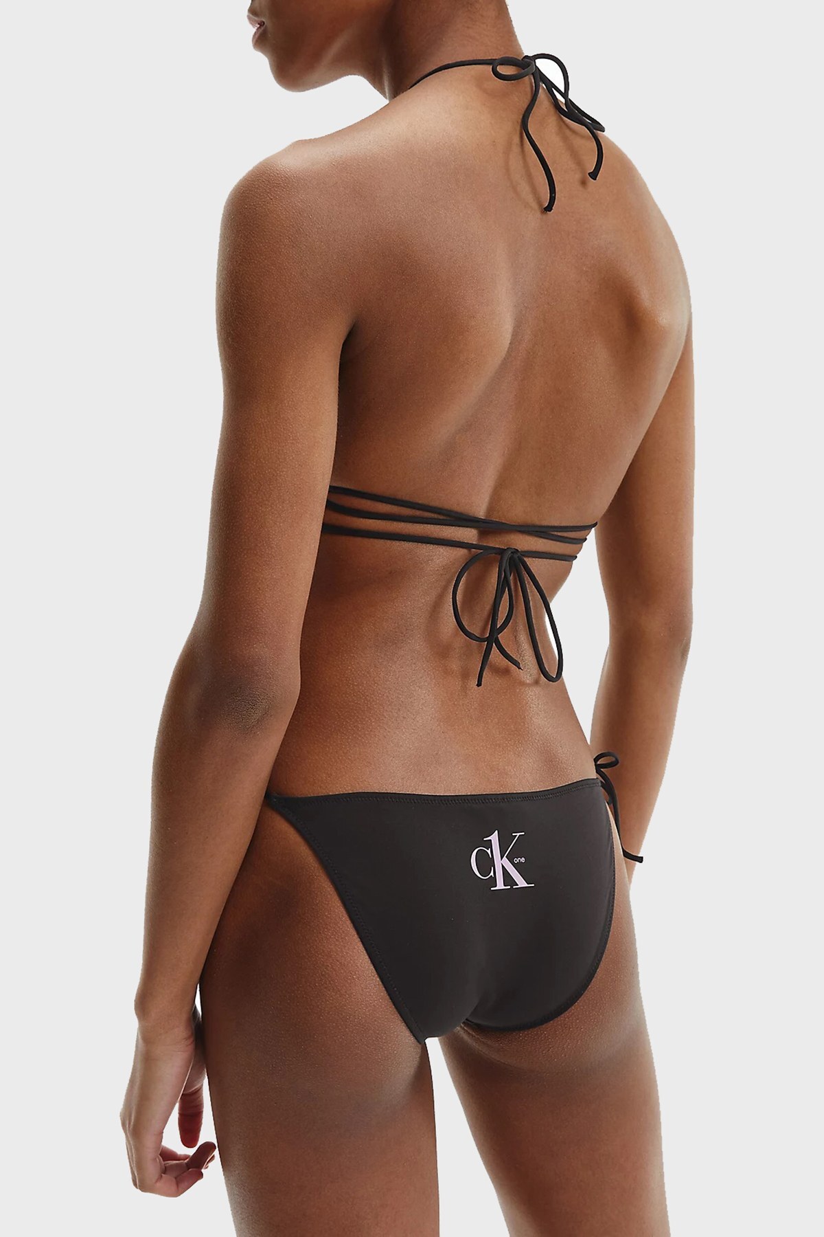 Calvin Klein Logolu Yandan Bağcıklı Bayan Bikini Altı KW0KW01702 BEH SİYAH