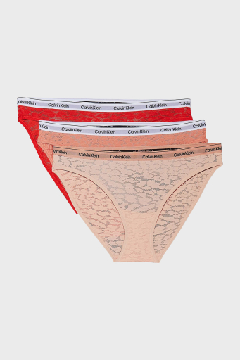 Calvin Klein Logolu Yarı Şeffaf Tanga 3 Pack 000QD5069EW5R Bayan Külot 000QD5069E W5R Pudra-Pembe-Kırmızı - 1