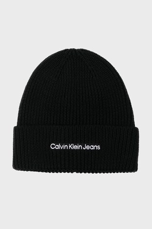Calvin Klein - Calvin Klein Logolu Yünlü Erkek Bere K50K509895 BDS SİYAH