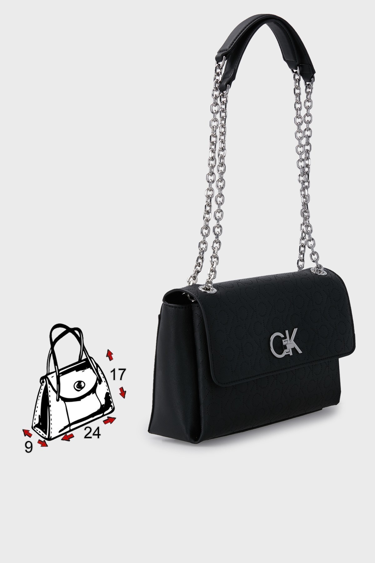 Calvin Klein Logolu Zincir Askılı Bayan Çanta K60K609396 BAX SİYAH