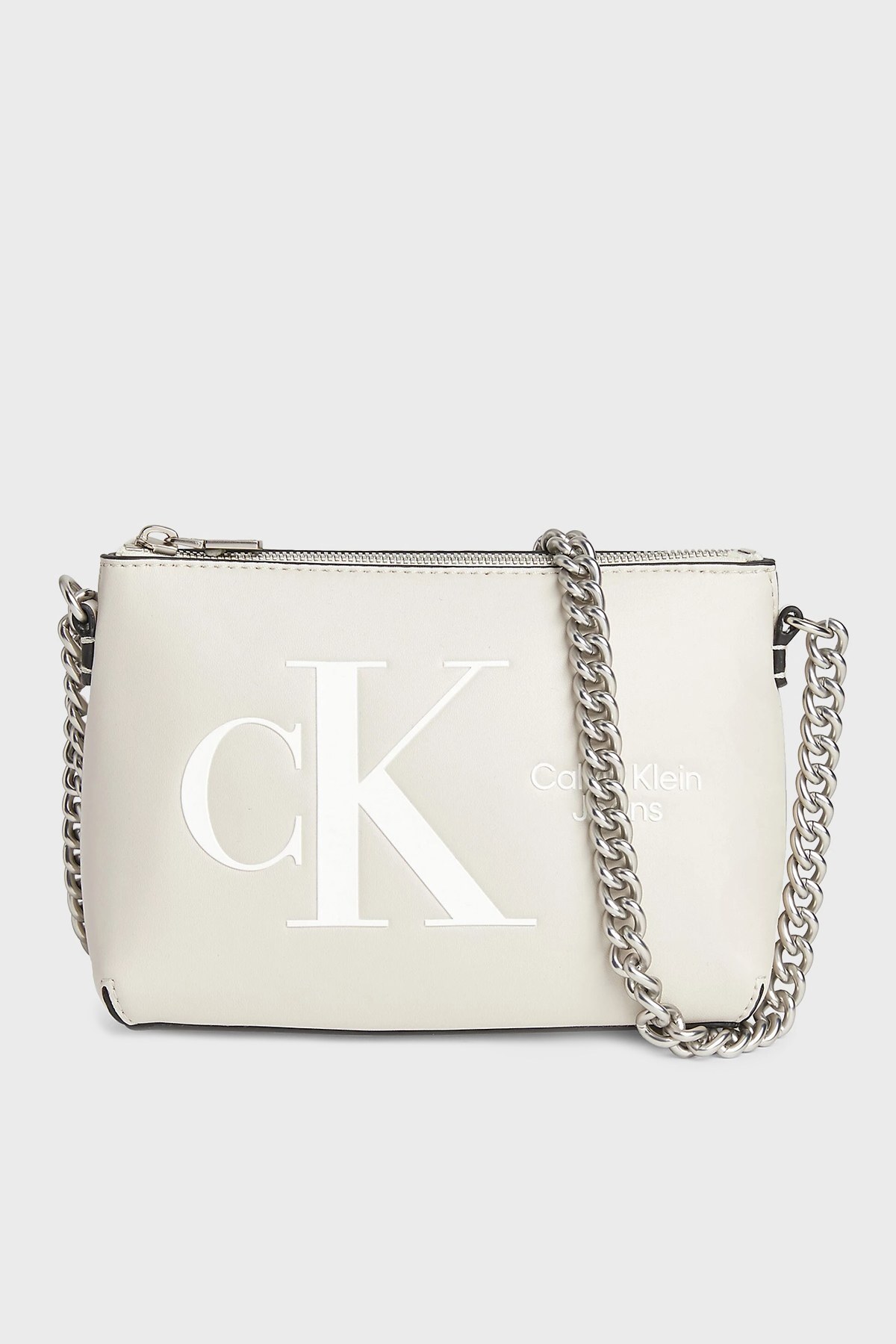 Calvin Klein Logolu Zincir Askılı Fermuar Bayan Çanta K60K609313 ACF BEJ