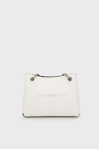 Calvin Klein Logolu Zincir Askılı K60K6078310LI Bayan Çanta K60K607831 0LI BEYAZ-GÜMÜŞ - 1