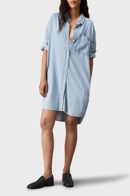 Calvin Klein Loose Fit Uzun Kollu Mini Kot J20J2254721A4 Bayan Elbise J20J225472 1A4 AÇIK MAVİ - 1