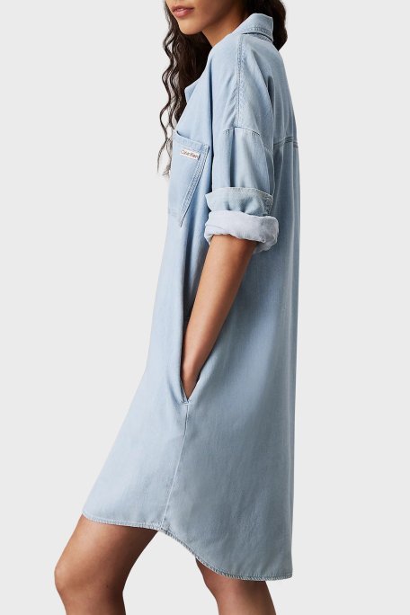 Calvin Klein Loose Fit Uzun Kollu Mini Kot J20J2254721A4 Bayan Elbise J20J225472 1A4 AÇIK MAVİ - 4