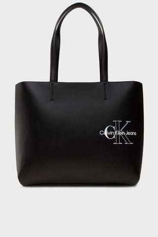 Calvin Klein - Calvin Klein Marka Logolu Fermuar Bayan Çanta K60K609305 BDS SİYAH