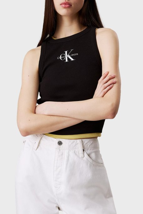 Calvin Klein Monogram Logo Baskılı Streç Pamuklu Slim Fit J20J225301BEH Bayan Top J20J225301 BEH SİYAH - 5