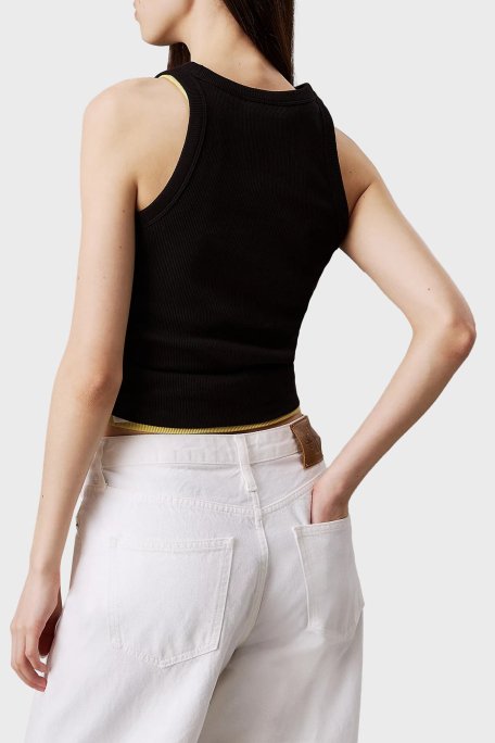 Calvin Klein Monogram Logo Baskılı Streç Pamuklu Slim Fit J20J225301BEH Bayan Top J20J225301 BEH SİYAH - 7
