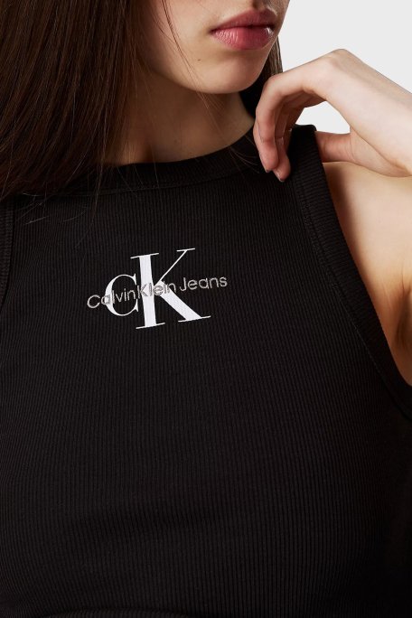 Calvin Klein Monogram Logo Baskılı Streç Pamuklu Slim Fit J20J225301BEH Bayan Top J20J225301 BEH SİYAH - 8