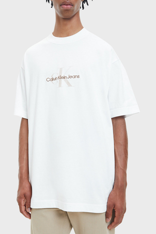 Calvin Klein - Calvin Klein Organik Pamuklu Oversize Bisiklet Yaka Erkek T Shirt J30J322516 YAF BEYAZ