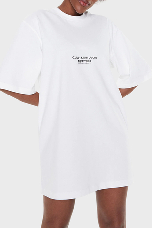 Calvin Klein - Calvin Klein Organik Pamuklu Relaxed Fit T-shirt J20J220755YAF Bayan Elbise J20J220755 YAF BEYAZ