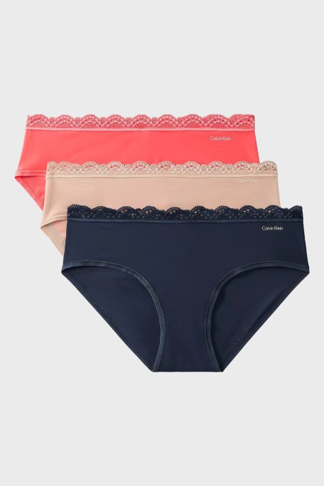 Calvin Klein Orta Bel Dantelli 3 Pack LV00QD5302WAS Bayan Külot LV00QD5302 WAS Lacivert-Pudra-Mercan - 1